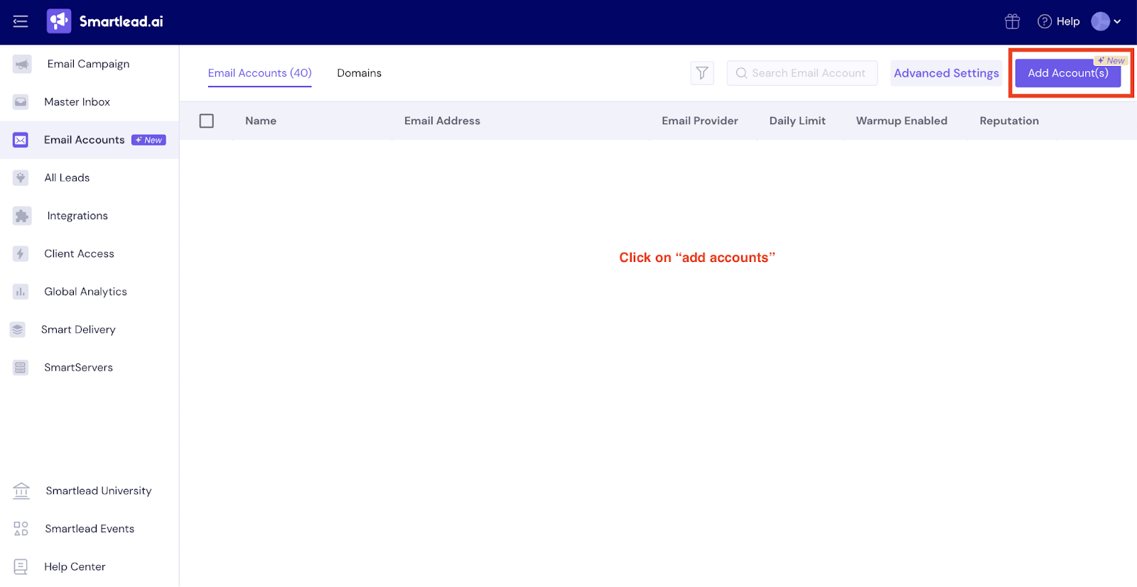 Smartlead add accounts
