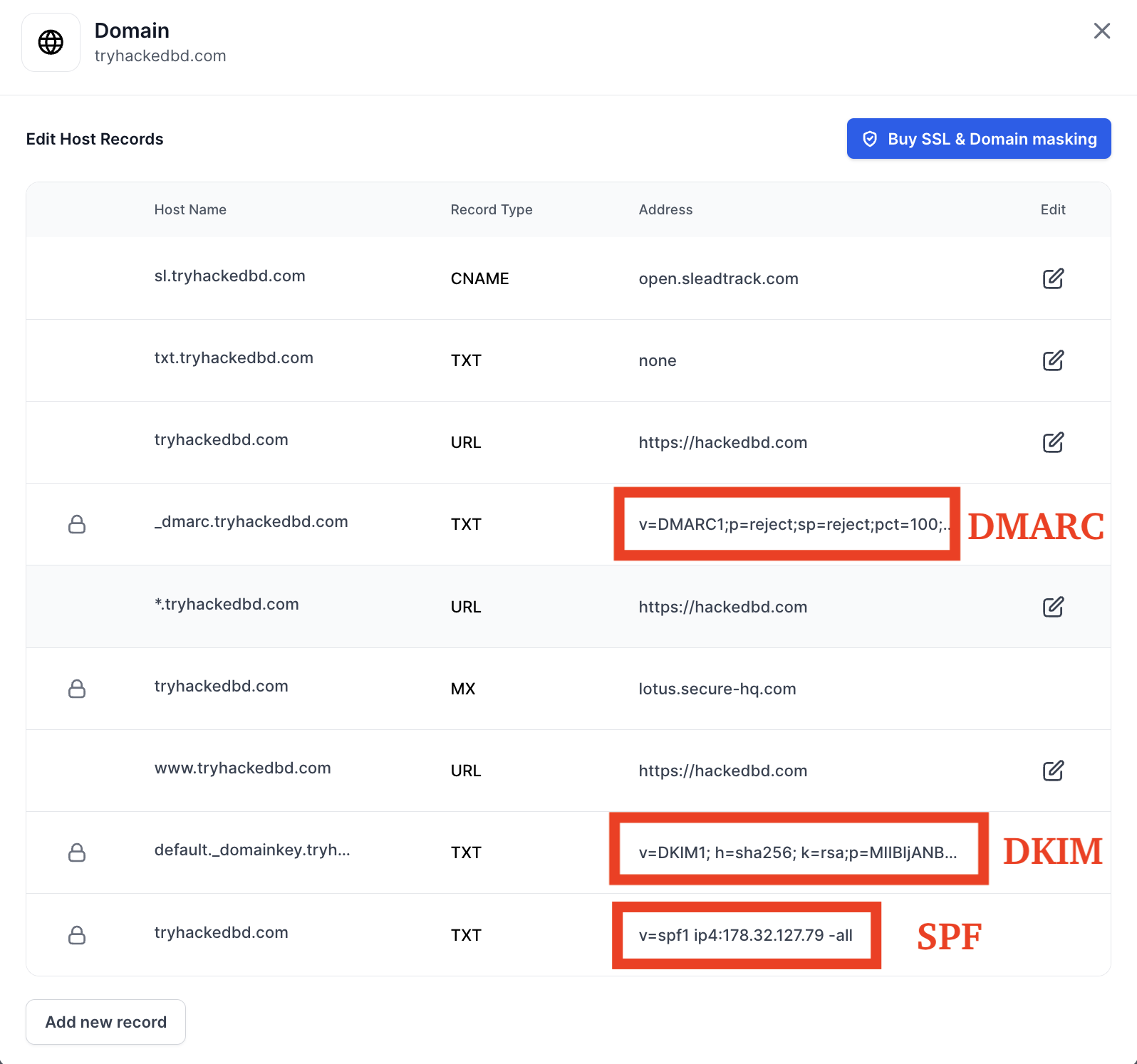 Infraforge domain DNS settings