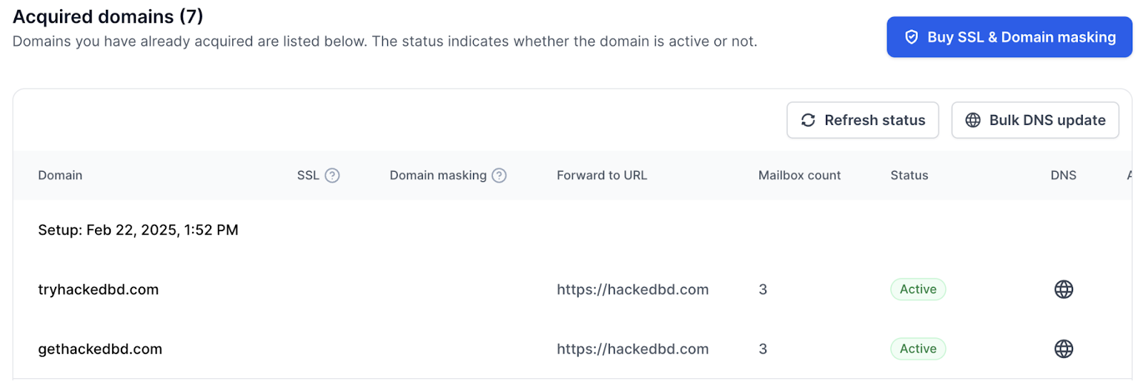 Infraforge homepage showing acquired domains