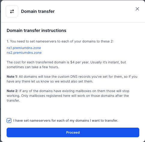 Infraforge transder domains nameservers
