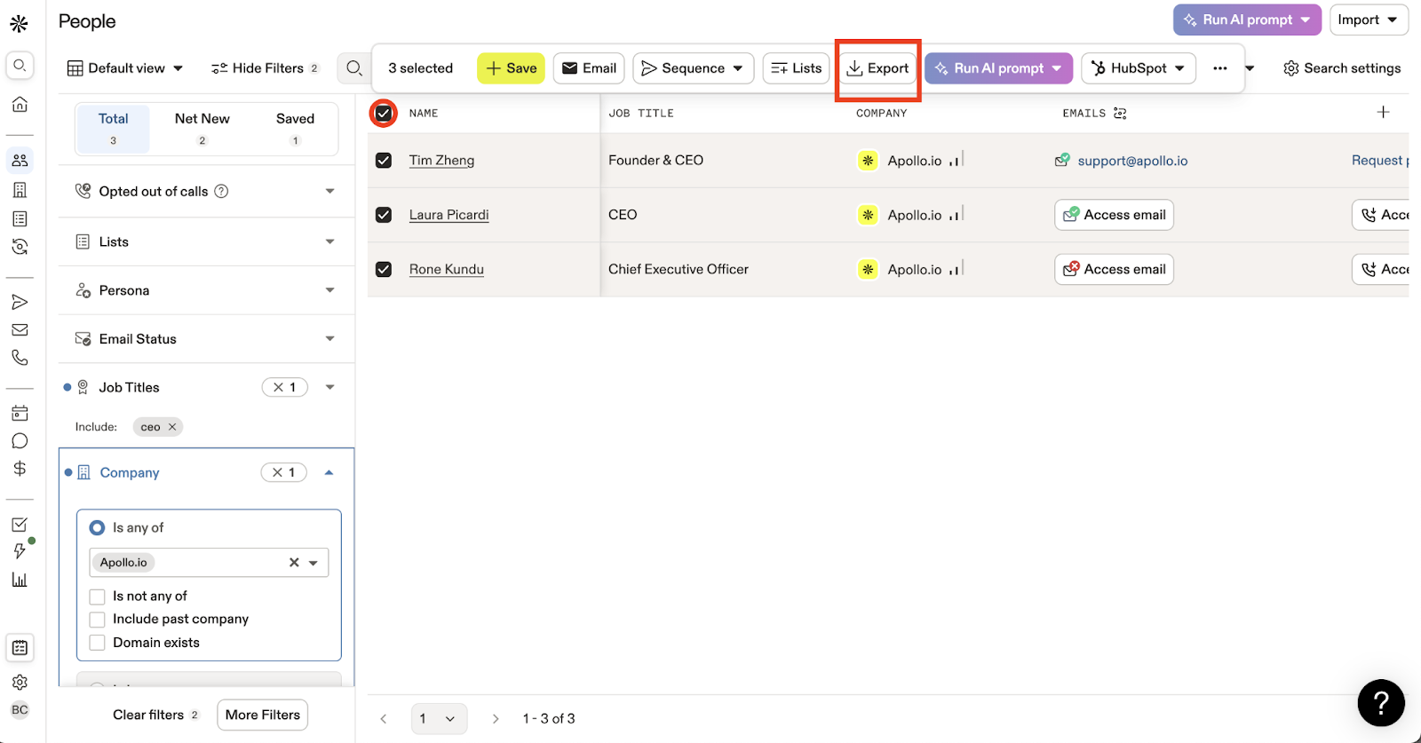 Apollo.io export leads