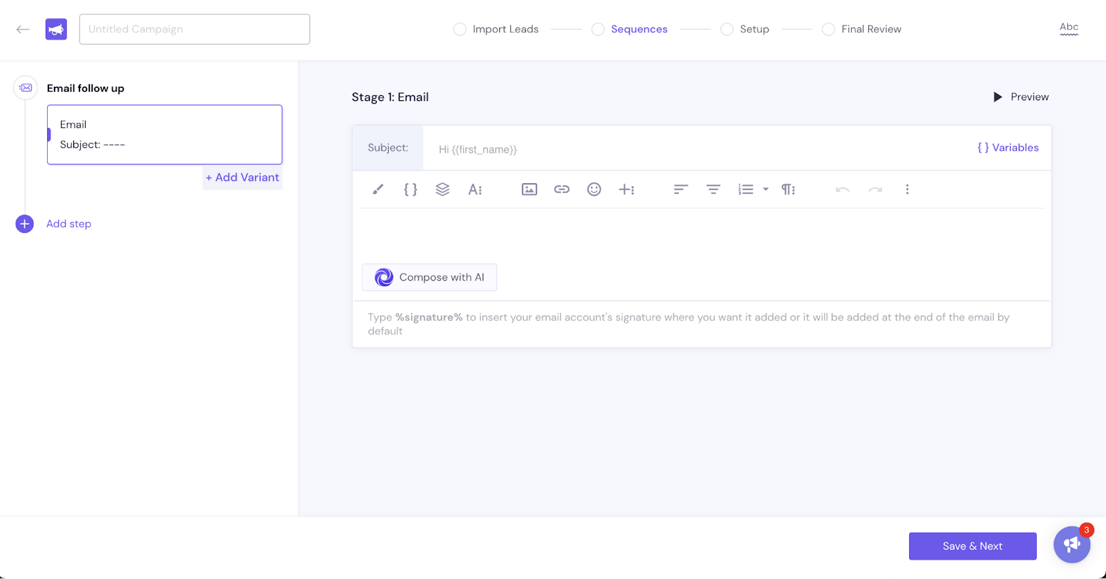 Smartlead.ai create email copy