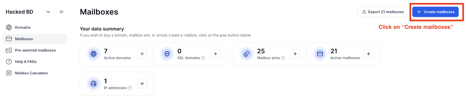 Create mailboxes in Infraforge